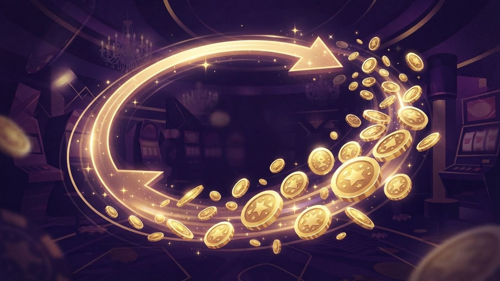 Flecha circular con monedas doradas para reembolso semanal