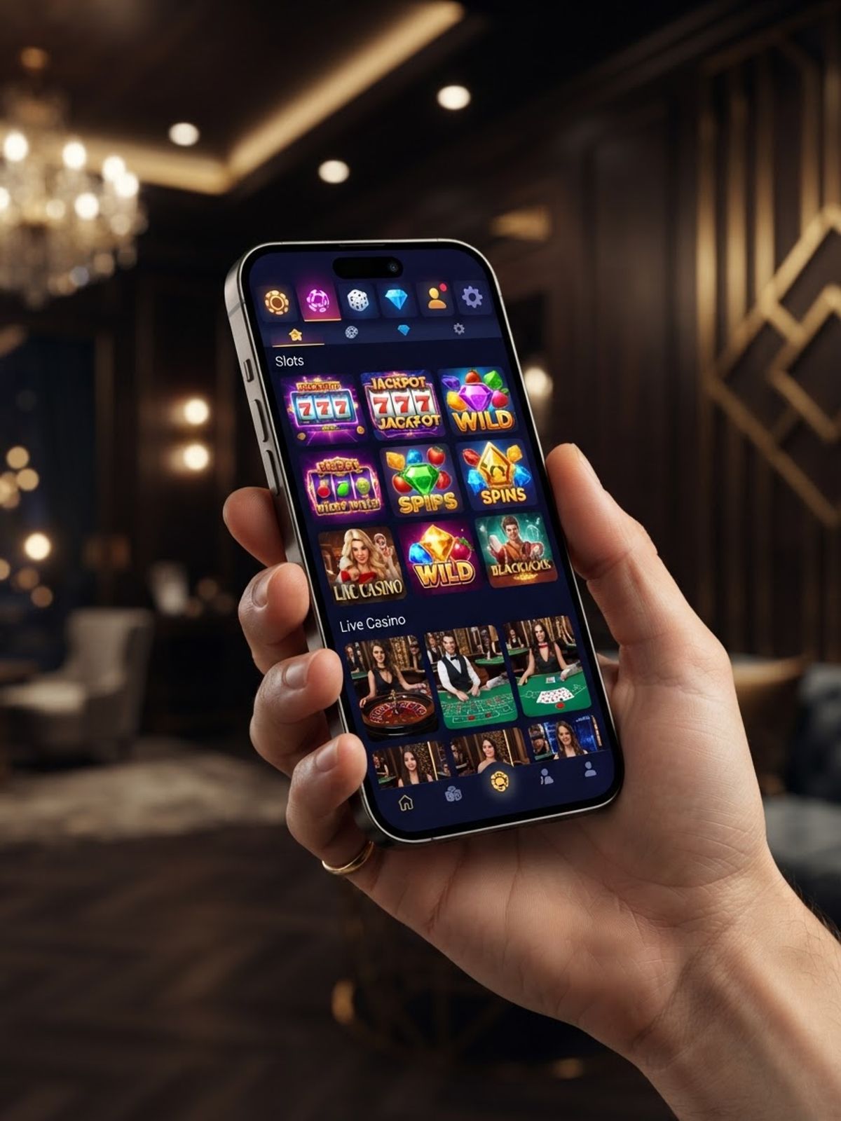 Teléfono móvil mostrando la aplicación de casino Gransino